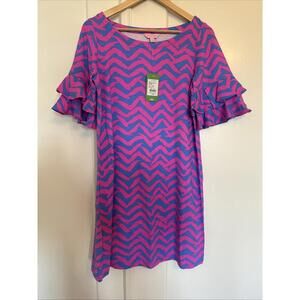 Lilly Pulitzer Dress Womens Medium Pink Blue Ruffle Sleeve Shift